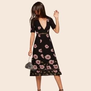 Reformation Black and Pink Floral Alina Dress Size 4